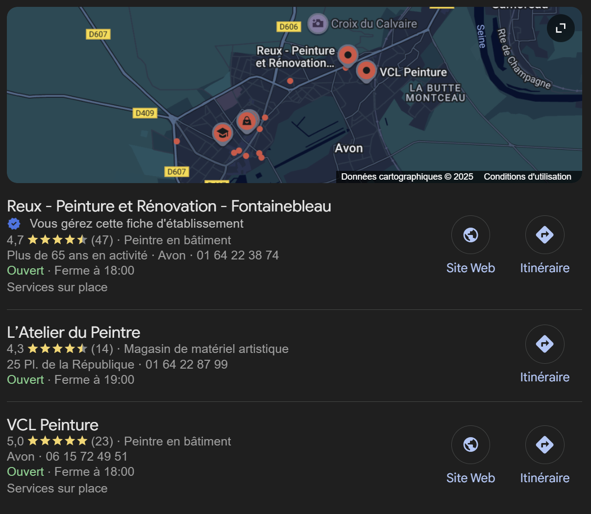 Résultats Google Maps