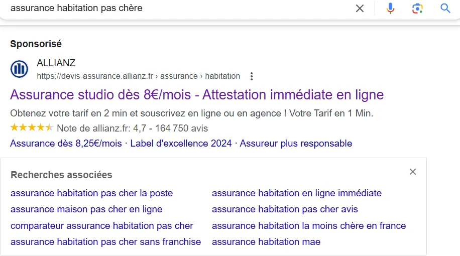 Résultats Google ads - allianz