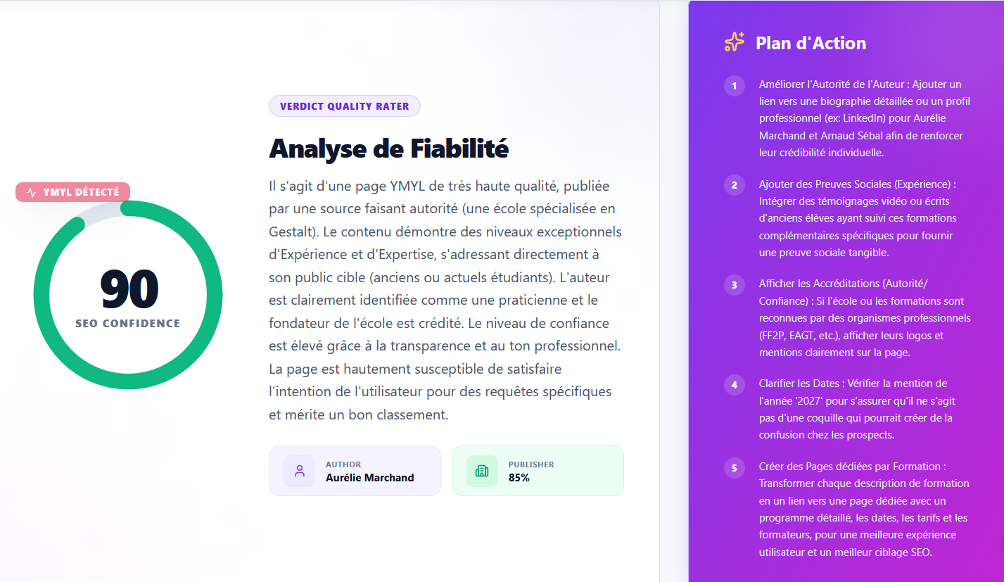 Audit E-E-A-T - score autorité avec l'Application Décupler