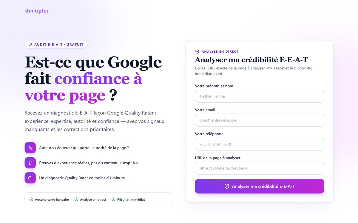 Application Décupler exécutant un audit E-E-A-T