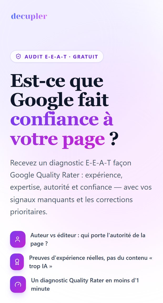 Audit E-E-A-T sur mobile dans l'application Décupler