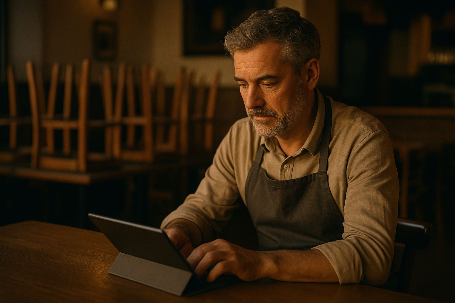 Un restaurateur répond posément aux avis depuis le comptoir de son établissement fermé