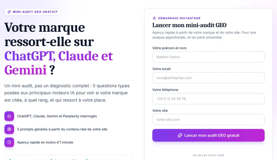 Formulaire du mini-audit GEO gratuit de Décupler