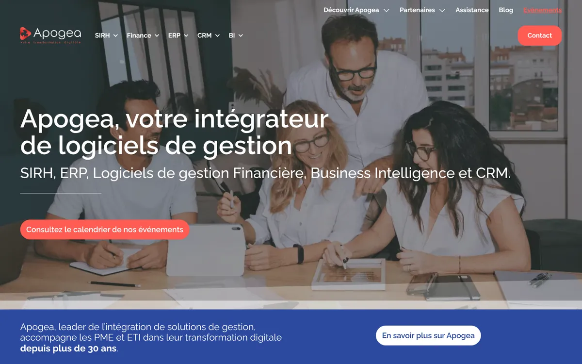 Page d'accueil du site de Apogea, relevée le 20/10/2026