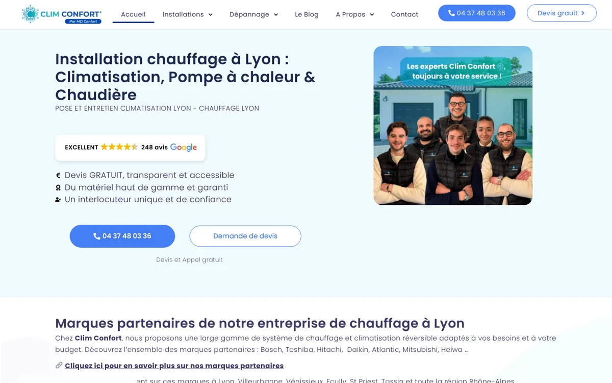 Page d'accueil du site de Clim Confort, relevée le 20/10/2026