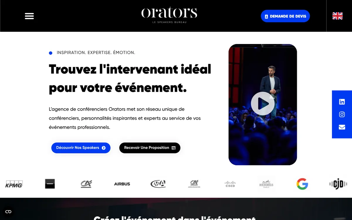 Page d'accueil du site de Orators, relevée le 20/10/2026
